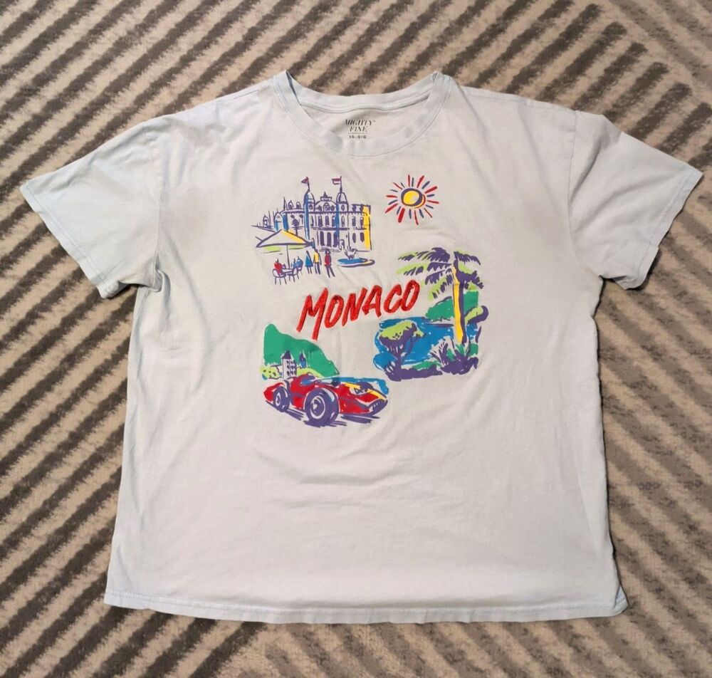 Mighty Fine Women's Oversized Embroidered Monaco T-Shirt Blue Size L